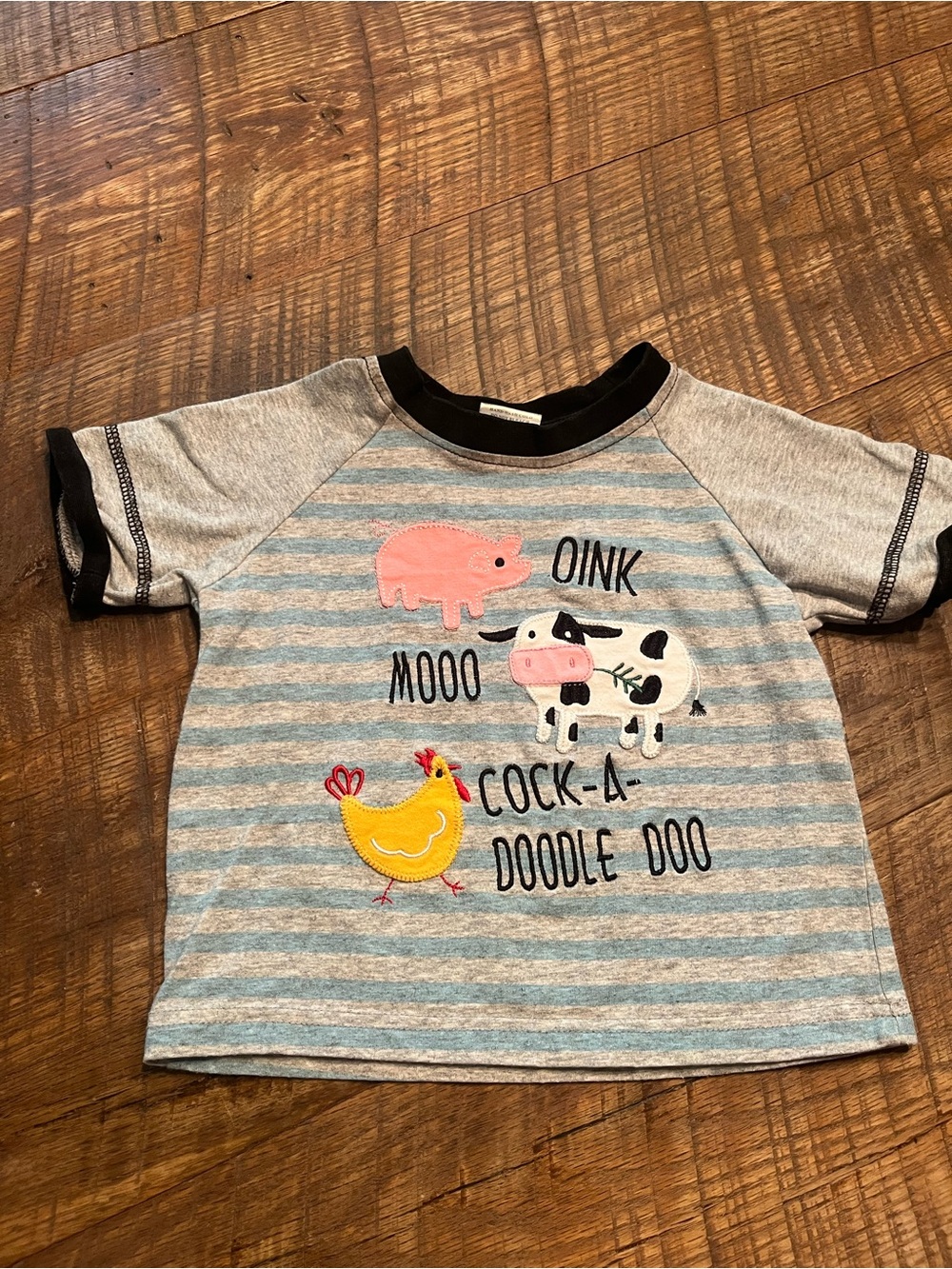 Kids Grey & Blue Striped Farm Animal Tee